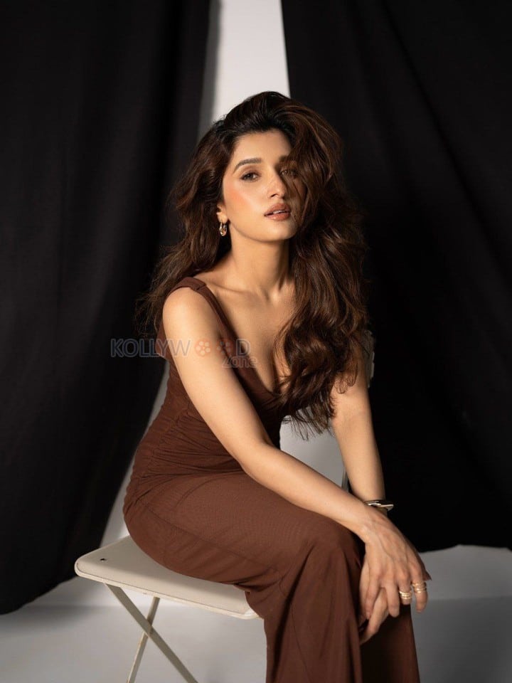 Anupamaa Actress Nidhi Shah in a Brown Sleeveless Dress with a Plunging Cleavage Neckline Pictures 04