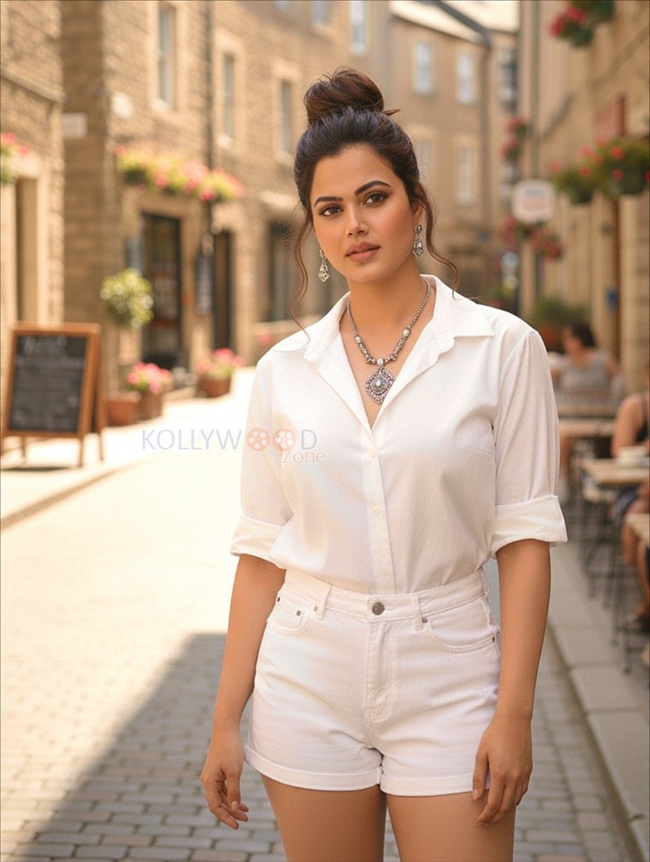 Casual Chic Beauty Anupma Agnihotri in a White Button Down Shirt and White Mini Denim Shorts Photos 01