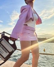 Glam Avneet Kaur in a Pink Cropped Blazer with Mini Skirt Pictures 02