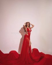 Gorgeous Avneet Kaur in a Red Gown with Deep V Neckline and Sizzling Cutouts Photos 07