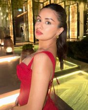 Hot Avneet Kaur in a Red Corset Top and Red Mini Shorts Photos 06