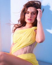 Luv Ki Arrange Marriage Actress Avneet Kaur in a Butter Yellow One Shoulder Floor Length Corset Gown Photos 03