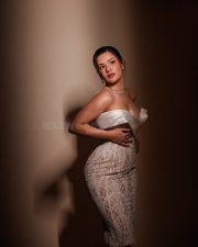 Party Till I Die Actress Avneet Kaur in a Silver and White Strapless Corset Style Gown Pictures 03