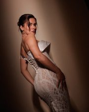 Party Till I Die Actress Avneet Kaur in a Silver and White Strapless Corset Style Gown Pictures 10