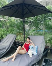 Sizzling Actress Avneet Kaur in a Red Swimsuit Photos 03