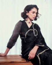 Actress Aditi Rao Hydari in Beautiful Black Saree Photoshoot Pictures 01