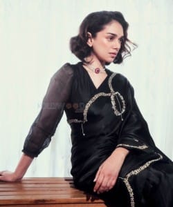 Actress Aditi Rao Hydari in Beautiful Black Saree Photoshoot Pictures 01