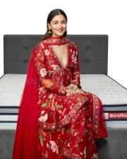 Actress Alia Bhatt in a Red Lehenga on a Duroflex Mattress Photo 01
