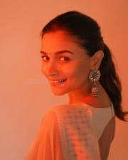 Actress Alia Bhatt wearing a White Saree in Red Light Photos 01