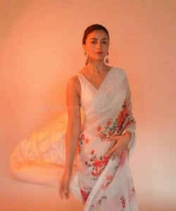 Actress Alia Bhatt wearing a White Saree in Red Light Photos 04