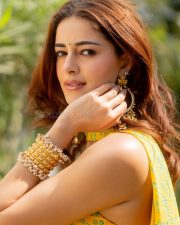 Actress Ananya Panday in a Mustard Yellow Three Piece Sharara Set Photos 01
