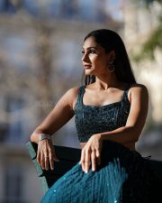 Actress Andrea Jeremiah in an Electric Blue Lehenga at Paris Photos 02