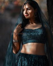 Actress Andrea Jeremiah in an Electric Blue Lehenga at Paris Photos 05