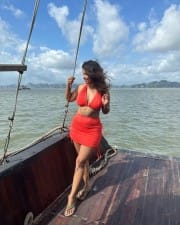 Actress Anicka Vikhraman Holiday Red Bikini Photos 02