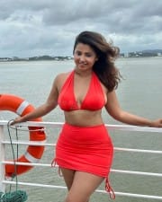 Actress Anicka Vikhraman Holiday Red Bikini Photos 03