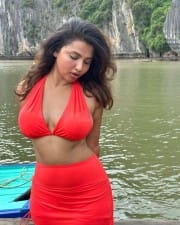 Actress Anicka Vikhraman Holiday Red Bikini Photos 05