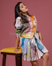 Actress Anikha Surendran in a Colorful Short Dress Photoshoot Pictures 04