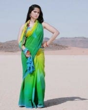 Actress Anushka Shetty Sexy Green Saree Photos