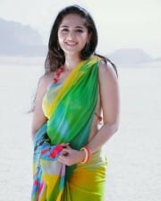 Actress Anushka Shetty Sexy Green Saree Photos