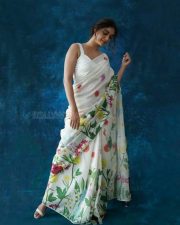 Actress Keerthy Suresh in a White Floral Saree Photos 04 Actress Keerthy Suresh in a White Floral Saree Photos 04