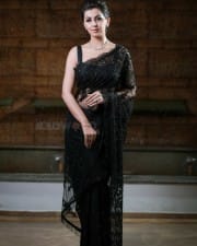 Actress Nikki Galrani Black Saree Photoshoot Pictures