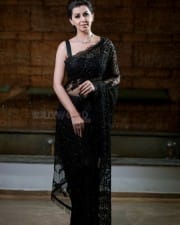 Actress Nikki Galrani Black Saree Photoshoot Pictures