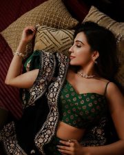 Actress Parvati Nair in a Gold Embroidered Green Blouse and Black Dupatta Photos 08