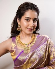 Actress Raashi Khanna in a Lilac Engagement Saree Photos 01