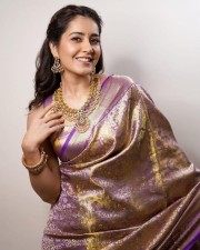 Actress Raashi Khanna in a Lilac Engagement Saree Photos 03