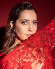 Actress Raashii Khanna in a Sheer Red Saree Photos 03