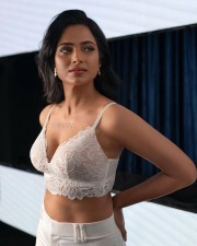 Actress Ramya Pandian in a White Elegant Sexy Bralette Photos 02