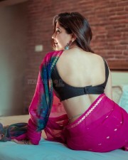 Actress Sakshi Agarwal in a Sexy Hot Purple Saree Photoshoot Pictures 01
