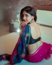 Actress Sakshi Agarwal in a Sexy Hot Purple Saree Photoshoot Pictures 03