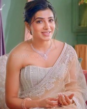 Actress Samantha Ruth Prabhu in a Corset Blouse and Transparent White Saree with a Diamond Necklace Photos 03