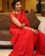 Actress Shyamala Red Saree Pictures