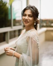 Adhirshtasaali Actress Madonna Sebastian in a White Sheer Bridal Saree Photos 07