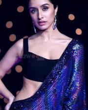 Adorable Actress Shraddha Kapoor in a Blue Embellished Saree with a Black Sleeveless Blouse Photos 02
