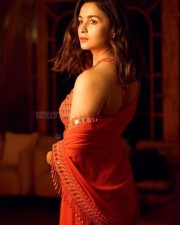 Alia Bhatt in a Georgette Orange Saree Picture 01