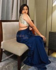 Alluring Actress Nandita Swetha in a Royal Blue Mukaish Saree Photos 04