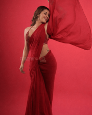 Alluring Actress Yashika Aannand in a Red Sheer Saree with Sequin Blouse Photos 01 1