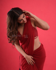 Alluring Actress Yashika Aannand in a Red Sheer Saree with Sequin Blouse Photos 03 1