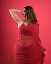 Alluring Actress Yashika Aannand in a Red Sheer Saree with Sequin Blouse Photos 04