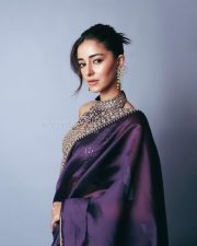Alluring Ananya Panday in a Purple Bandhani Saree at Kesari 2 Premiere Show Photos 02
