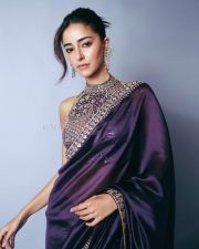Alluring Ananya Panday in a Purple Bandhani Saree at Kesari 2 Premiere Show Photos 03