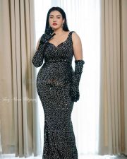 Alluring Honey Rose in a Black Thigh Slit Body Hugging Dress Pictures 03 Alluring Honey Rose in a Black Thigh Slit Body Hugging Dress Pictures 03