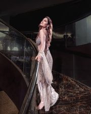 Alluring Payal Rajput Cleavage in a Silver Embellished Bra Top Sheer Slit Skirt Photos 04