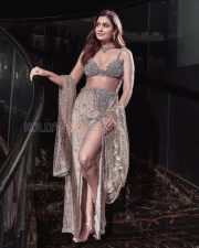 Alluring Payal Rajput Cleavage in a Silver Embellished Bra Top Sheer Slit Skirt Photos 05