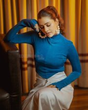 Angel Beauty Payal Rajput in a Royal Blue Long Sleeved Turtleneck Top and White Maxi Skirt Pictures 02
