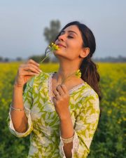 Angel Heroine Payal Rajput in a Green and White Floral Kurta Photos 02