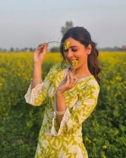 Angel Heroine Payal Rajput in a Green and White Floral Kurta Photos 03